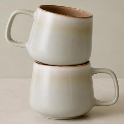 Ava Nord Large Stoneware Ceramic Coffee Mugs Set of 2 | 20 oz | Sage Ash | Lead-Free, Non-Toxic, Freezer - Microwave & Dishwasher Safe, Comfortable Handle, Aesthetic Nordic Design for Tea, Cocoa - color: Sage Ash, size: 20 Oz