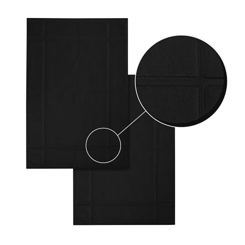 100% Cotton Bath Mat 24x17 Inches, 1350 GSM Thick Plush, Soft Absorbent, Oeko-Tex Certified, Durable Construction– Black - color: Black