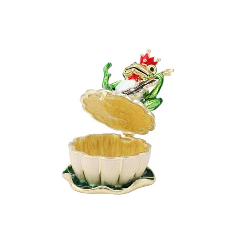 QIFU Hand Painted Green Frog Style Enamel Trinket Box Hinged, Unique Small Jewelry Box to Store Jewelry in Style - style: Guitar Frog