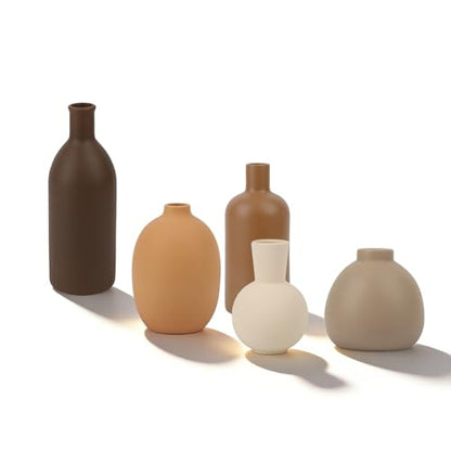Ceramic Vase Set of 5, Neutral Decorative Vases for Home Decor, Modern Farmhouse Boho Pottery Vases, Terracotta Small Vases for Living Room, Entryway Table Decor