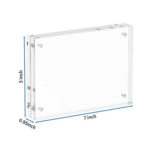 NIUBEE 5x7 Acrylic Frame, Clear Picture Frame 20% Thicker Block,Frameless Acrylic Frames Double Sided,Magnetic frames Display Desktop for Office/Home - size: 5x7"(1 Pack)