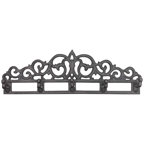 Cast Iron Wall Coat Rack with 5 Hooks, Heavy Duty Rustic Vintage Wall Mount Hook Rack for Hanging Key Hat Bag Towel Robe, Decorative Farmhouse Hanger for Entryway Mudroom Bathroom Garage