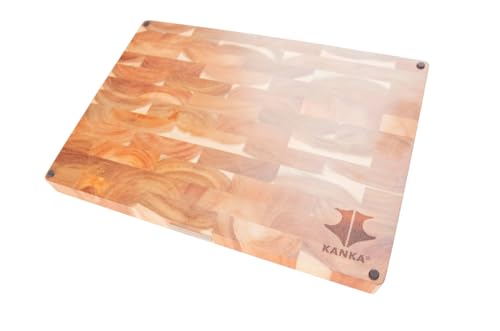 KANKA Acacia Wood Cutting Board Reversible – 19 x 14 Extra Large End Grain Butcher Block with Juice Groove, Non-Slip Feet & Built-In Handles – Ideal Wooden Cutting Board for Meat & Chopping