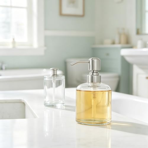 Clear Glass Soap Dispenser, 11 Oz Boston Round Bottle Dispenser with Stainless Steel Pump, Refillable Kitchen & Bathroom Countertop Dish Soap Dispenser, Brushed Nickel - color: Brushed Nickel