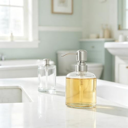 Clear Glass Soap Dispenser, 11 Oz Boston Round Bottle Dispenser with Stainless Steel Pump, Refillable Kitchen & Bathroom Countertop Dish Soap Dispenser, Brushed Nickel - color: Brushed Nickel