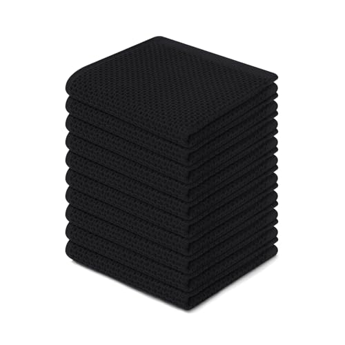 Homaxy 100% Cotton Waffle Weave Kitchen Dish Cloths 10-Pack, Black | 12 x 12 Inches, Ultra Soft Absorbent Dish Towels, Quick Drying Dish Rags with Hanging Loop - color: Black, size: 12 x 12 - 10 Pack