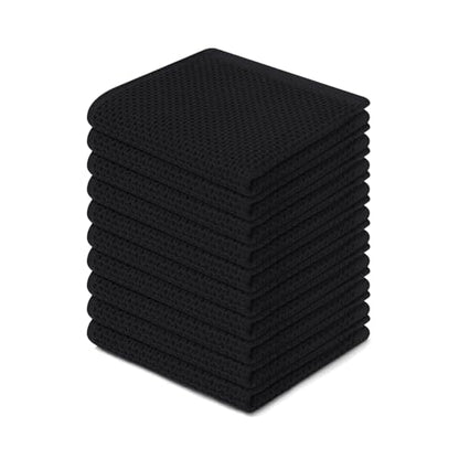 Homaxy 100% Cotton Waffle Weave Kitchen Dish Cloths 10-Pack, Black | 12 x 12 Inches, Ultra Soft Absorbent Dish Towels, Quick Drying Dish Rags with Hanging Loop - color: Black, size: 12 x 12 - 10 Pack