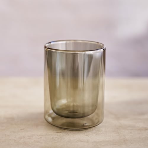 Terra Kaffe Fog Mezzo 8 oz Double-Walled Coffee Glass – Borosilicate Thermal Insulated Stackable Cappuccino & Latte Cup, Heat-Resistant Clear Glassware - color: Fog, size: 8 Ounces