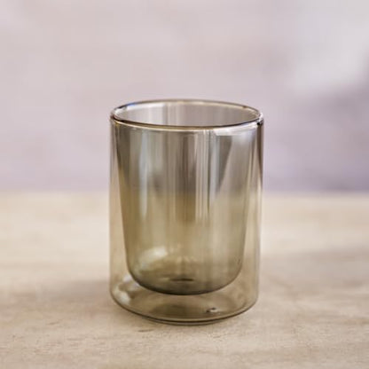 Terra Kaffe Fog Mezzo 8 oz Double-Walled Coffee Glass – Borosilicate Thermal Insulated Stackable Cappuccino & Latte Cup, Heat-Resistant Clear Glassware - color: Fog, size: 8 Ounces