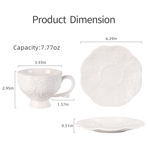 KAMMAK Tea Cups and Saucers Set of 2, 7.8 oz Porcelain Coffee Cups, 565N | Stackable Espresso Mugs, Ceramic Demitasse for Coffee, Cappuccino, Latte, Americano, Tea - size: 7KPSP565N