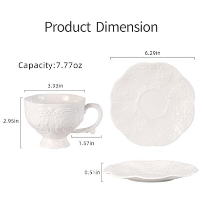 KAMMAK Tea Cups and Saucers Set of 2, 7.8 oz Porcelain Coffee Cups, 565N | Stackable Espresso Mugs, Ceramic Demitasse for Coffee, Cappuccino, Latte, Americano, Tea - size: 7KPSP565N