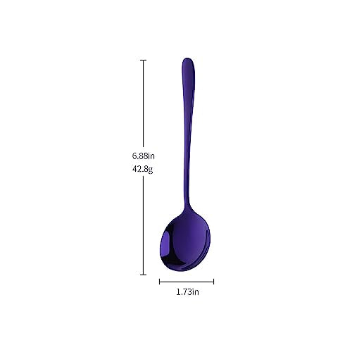 4-Piece Purple Soup Spoons Stainless Steel Bouillion Spoons, 6.88 Inch Round Head, Heavy-Weight Stainless Steel Korean Spoon Set of 4, Rice Spoon Silverware Set - size: 4 pcs Purple