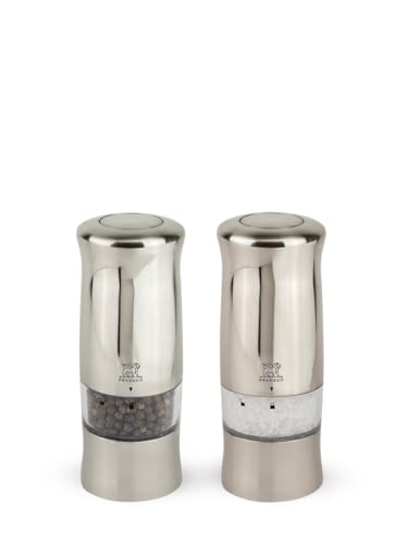 Electric salt and pepper mill duo in stainless steel, 14 cm
