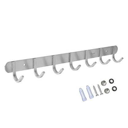 Towel Hook Rack Brushed Nickel 17-Inch Coat Hook Rail Wall Mounted with 7 Hooks, Durable Wall Hangers for Bedroom, Bathroom, Foyer, Hallway (304 Stainless Steel) - size: 7 hooks