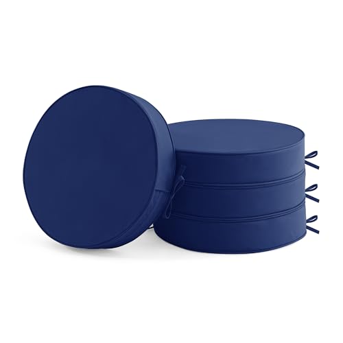 Summsun Outdoor Bistro Chair Cushions Set of 4, 15" D x 3" H Round Chair Cushions Waterproof and Fade Resistant Chair Cushion Pads with Non-Slip Ties and Removable Covers for Garden, Navy Blue - color: Navy, size: 15x3 Inch (Round)-4p