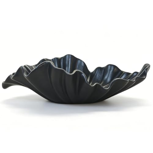 Black Large Decorative Bowl - 16” Fruit/Key/Purse Bowl for Home | Black decor bowl, home decor accent, large fruit bowl for kitchen, decorative bowls for home deocr, 16 inch decor - color: Black, size: 16" Large