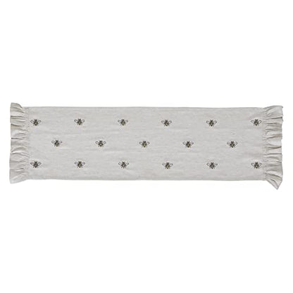 VHC Brands Embroidered Bee, Farmhouse Table Runner, Ruffled, Rectangle, Yellow Grey, 13x48 - size: 13x48