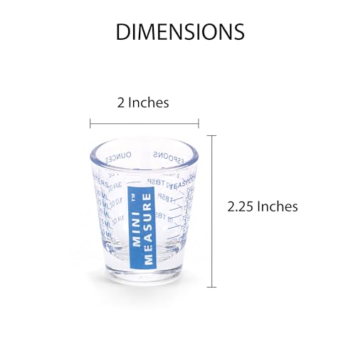 Kolder Mini Measure Heavy Glass, 20-Incremental Measurements Multi-Purpose Liquid and Dry Measuring Shot Glass, Blue, Set of 3 - color: Blue, size: Set of 3