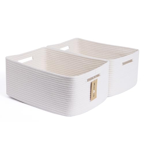 MiniArk Large Storage Baskets for Shelves, 17 x 13 x 7.5” Closet Organizers Bins for Clothes Blanket Towels, Baby Nursery, Toy Baskets Box, Woven Rope Baskets, 2 Packs Off White - color: Off White, size: 2pcs-L17×W13×H7.5"