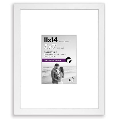 Americanflat 11x14 Picture Frame with Shatter-Resistant Glass - Use as 5x7 Frame with Mat or Display 11x14 Photo Without Mat - Signature Collection - Picture Frames for Wall Display - White | Shatter-resistant glass, hangs vertical or horizontal, sawtooth