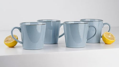famiware Coffee Mug Set of 4, Annecy 14 oz Ceramic Cups Set with Handle | Stoneware Coffee Cup Set, Microwavable and Dishwasherable Stoneware, Drinkware Set for Tea, Latte, Cappuccino, Reactive Blue - color: Reactive Blue, size: Annecy