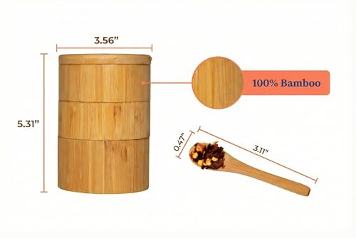 3-Tier Bamboo Salt Cellar with Magnetic Lid and Spoon, 10.15 oz | Ideal for Celtic Sea Salt, Ideal for Redmond Real Salt, Salt and Pepper Bowls