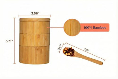3-Tier Bamboo Salt Cellar with Magnetic Lid and Spoon, 10.15 oz | Ideal for Celtic Sea Salt, Ideal for Redmond Real Salt, Salt and Pepper Bowls