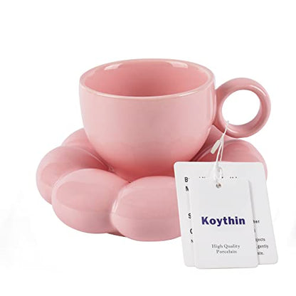Koythin 6.5oz Sunflower Saucer Mini Ceramic Mug, Pink Mother’s Day Cup | 200ml Petite Floral Cup, Microwave & Dishwasher Safe; Perfect Mother’s Day Gift For Mom - color: Peach Pink
