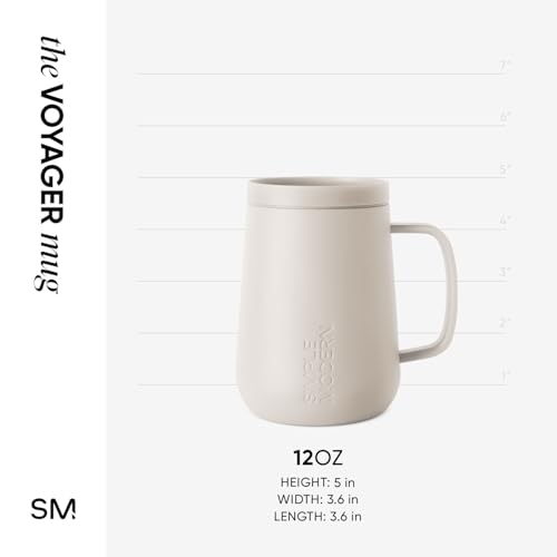 Simple Modern Voyager Signature Mug | Travel Coffee Tumbler with 360° Lid and Handle | Ceramic-Lined Insulated Stainless Steel Iced Cold Brew Cup | 12oz, Almond Birch - color: -Almond Birch