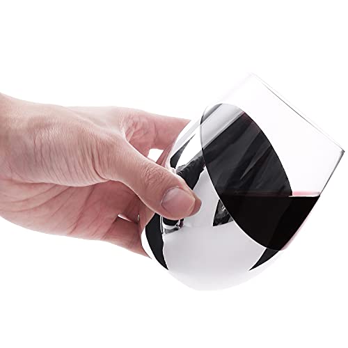 MyGift Modern Stemless Wine Glass Set of 6, White or Red Wine Glasses with Silver Metallic Bottom Angled Design - color: Silver- (Set of 6)