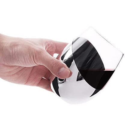 MyGift Modern Stemless Wine Glass Set of 6, White or Red Wine Glasses with Silver Metallic Bottom Angled Design - color: Silver- (Set of 6)