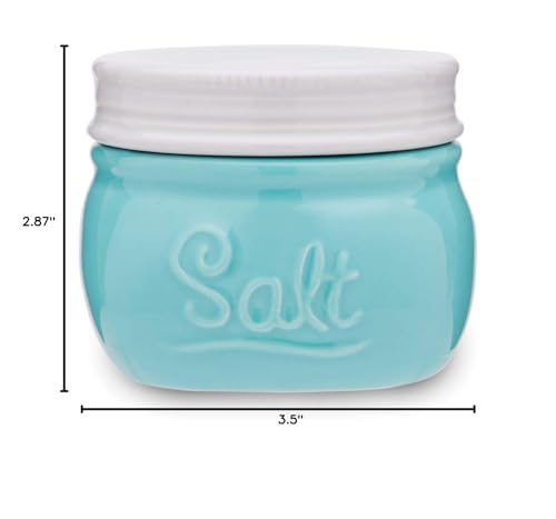 Fox Run Vintage Style Mason Jar Salt Cellar, Blue Ceramic with White Lid, 1 Cup Capacity - style: Salt Cellar