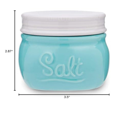 Fox Run Vintage Style Mason Jar Salt Cellar, Blue Ceramic with White Lid, 1 Cup Capacity - style: Salt Cellar