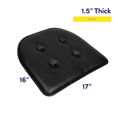 Sweet Home Collection Chair Cushion Memory Foam Pads Tufted Slip Non Skid Rubber Back U-Shaped 17" x 16" Seat Cover, 2 Count (Pack of 1), Faux Leather Black - color: Faux Leather Black, size: 2 Pack, style: Foam Pads