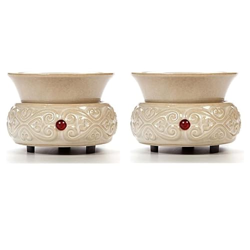 Hosley Set of 2 Cream Ceramic Electric Warmer for Fragrance Candle Wax Liquid Potpourri Ideal for Spa and Aromatherapy Use Brand Wax Melts and Fragrance Oils - color: Gream 1 * 2
