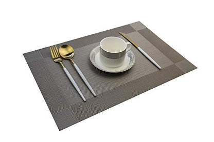 Placemats Set of 4 Washable Easy to Clean Woven Vinyl Placemats for Kitchen Table Woven Table placemats Mats 12x18 inches (Grey) - color: Gray, size: placemats set of 4