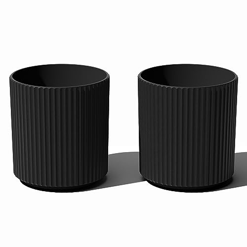 Veradek Demi Series Planter - Large Round Outdoor Planter | Made From a Durable Plastic-Stone Composite With Pre-Drilled Drainage Holes. Modern Porch/Patio Décor - color: Black, size: 16 inch - 2 Pack