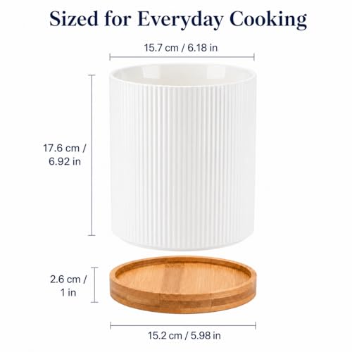 360 Rotating Cooking Utensil Holder,Kitchen Utensil Holder for Countertop | Utensil Crock for Kitchen Counter with Rotatable Wooden Base,Ideal Gifts for Housewarming Home Chefs and Cooking - color: white