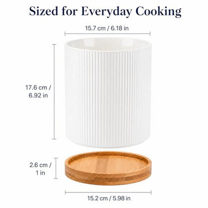 360 Rotating Cooking Utensil Holder,Kitchen Utensil Holder for Countertop | Utensil Crock for Kitchen Counter with Rotatable Wooden Base,Ideal Gifts for Housewarming Home Chefs and Cooking - color: white