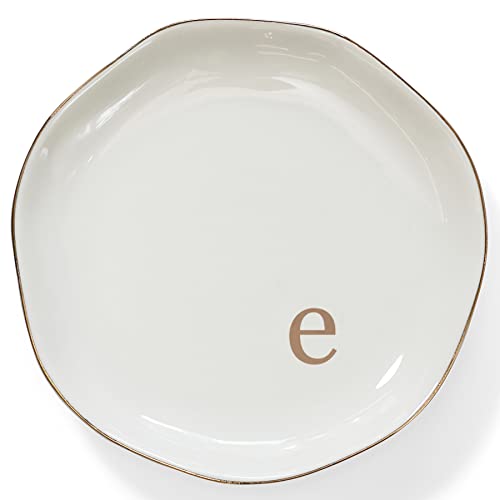 Initials Ring Dish Jewery Tray with Personalized E-Monogrammed Engagement Wedding Gifts for Friends,Sister,Birthday Christmas Gifts for Women,Ceramic White - style: e
