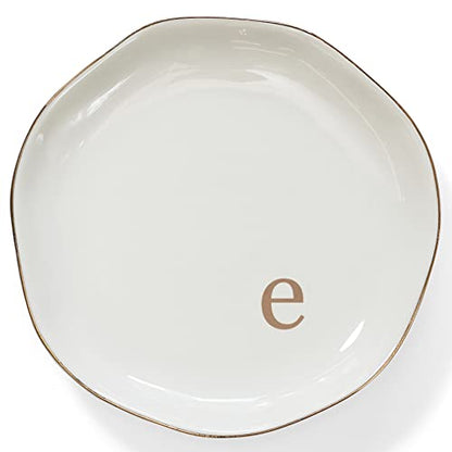 Initials Ring Dish Jewery Tray with Personalized E-Monogrammed Engagement Wedding Gifts for Friends,Sister,Birthday Christmas Gifts for Women,Ceramic White - style: e