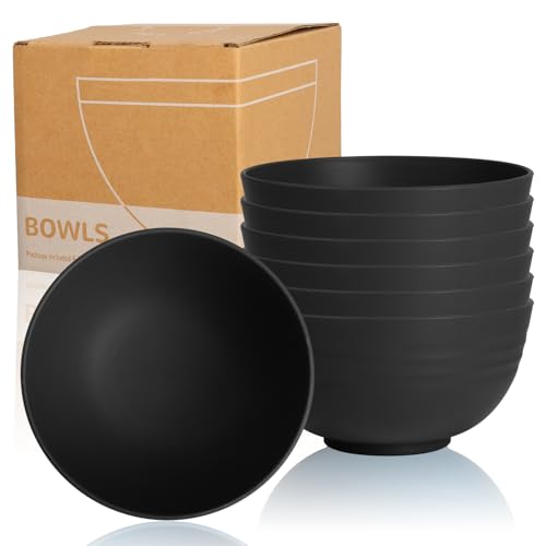 Wheat Straw Bowls Set of 6,Unbreakable Camping Bowls 26oz Black Bowls | Lightweight Plastic Bowls Reusable for Kitchen, Drom, Breakfast Bowls for Cereal and Salad, Plastic Bowls Microwave Safe - color: Black, size: 26oz