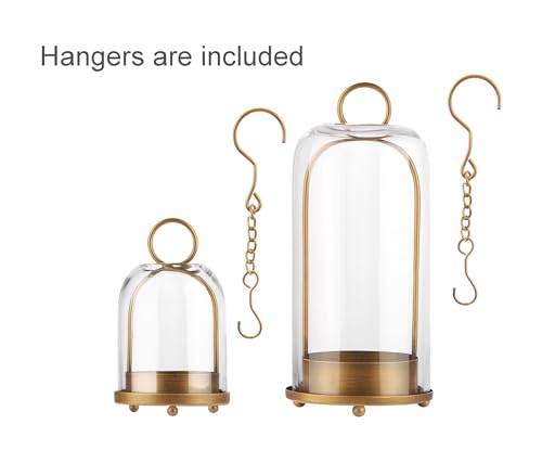 5" & 4" Wide Versatile Metal Candle Holder with Handmade Sturdy Glass Dome in Brass for Pillar Candle & Plants, 5.1" xH11.8 4" xH7.5, Industrial, Farmhouse, Shabby Chic. (2, Brass, Large & Small) - color: Brass