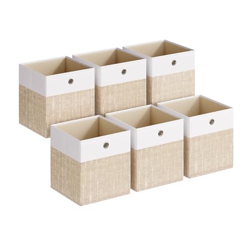 SONGMICS Storage Cubes, Set of 6 Foldable Fabric Storage Boxes, Cube Organizer Boxes with Handles, for Closet Shelves, Odorless, 10.2 x 10.2 x 11 Inches, Cloud White and Sand Beige URFB426LF02 - color: Cloud White + Sand Beige, size: 11 Inch-6 Pack