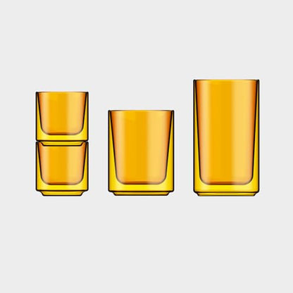 Terra Kaffe Marigold Picco Espresso Glasses - 3 oz, Set of 2 | Double-walled borosilicate thermal insulated stackable coffee cups, heat-resistant clear glassware - color: Marigold, size: 3 Ounces