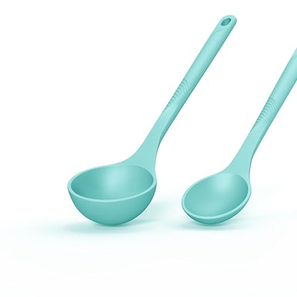 Silicone Cooking Utensils Set - 600°F Heat Resistant, Nonstick Kitchen Utensil Set with Spatulas, Spoons, Whisk, Tongs, BPA Free, Dishwasher Safe (Teal) - color: Teal