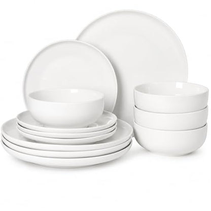 Gibson Home Havenstone 12-Piece Porcelain Dinnerware Set – Dinner Plates, Salad Plates & Bowls, Classic White Everyday Dish Set for Home, Kitchen, Microwave & Dishwasher Safe - color: White (Havenstone)