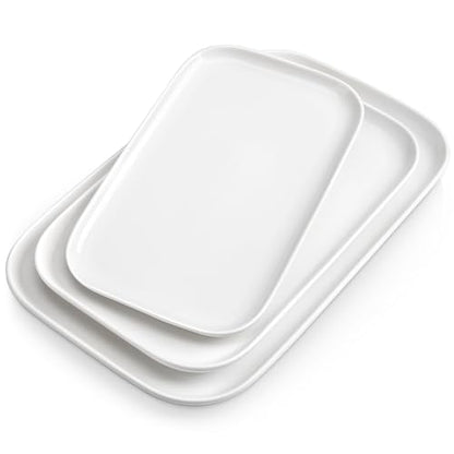 vancasso Stern Serving Platters Set of 3, 11/13/ 15 Inches Rectangular Ceramic Serving Plates, White Serving Trays for Entertaining - color: White, size: 3 Pieces