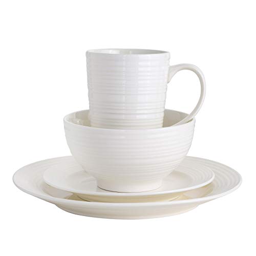 Gibson - 102504.16RM Gibson Home Amelia Court 16 Piece Dinnerware Set, White - color: White (Embossed - Amelia Court), size: Service for 4 (16pcs)