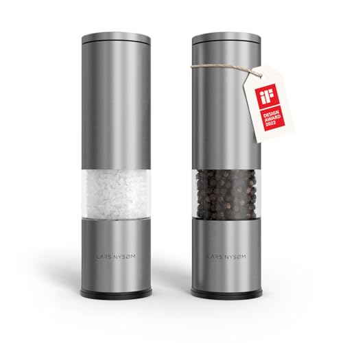 LARS NYSØM Salt and Pepper Grinder Set Manual, Stainless Steel Salt and Pepper Mills with Adjustable Ceramic Grinder I Design Spice Shakers (Stainless Steel) - color: Stainless Steel, size: Set of two manual grinders
